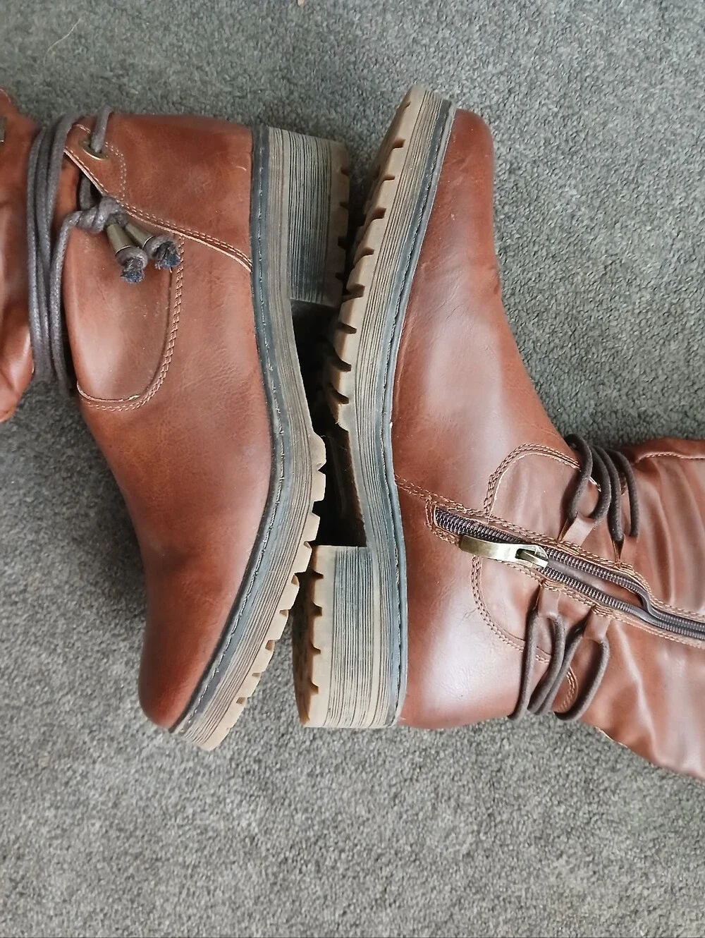 Spring Step Women’s Brown Leather Tall Riding Boots with Side Zip EU 42